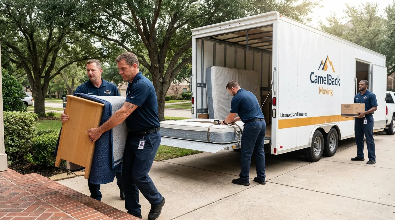 Crew loading residential truck for cross-state move from Quinnesec, MI