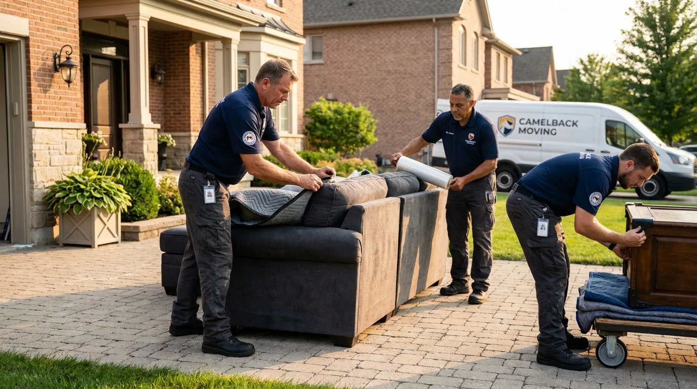 Large estate moving crew wrapping furniture in Quinnesec, MI